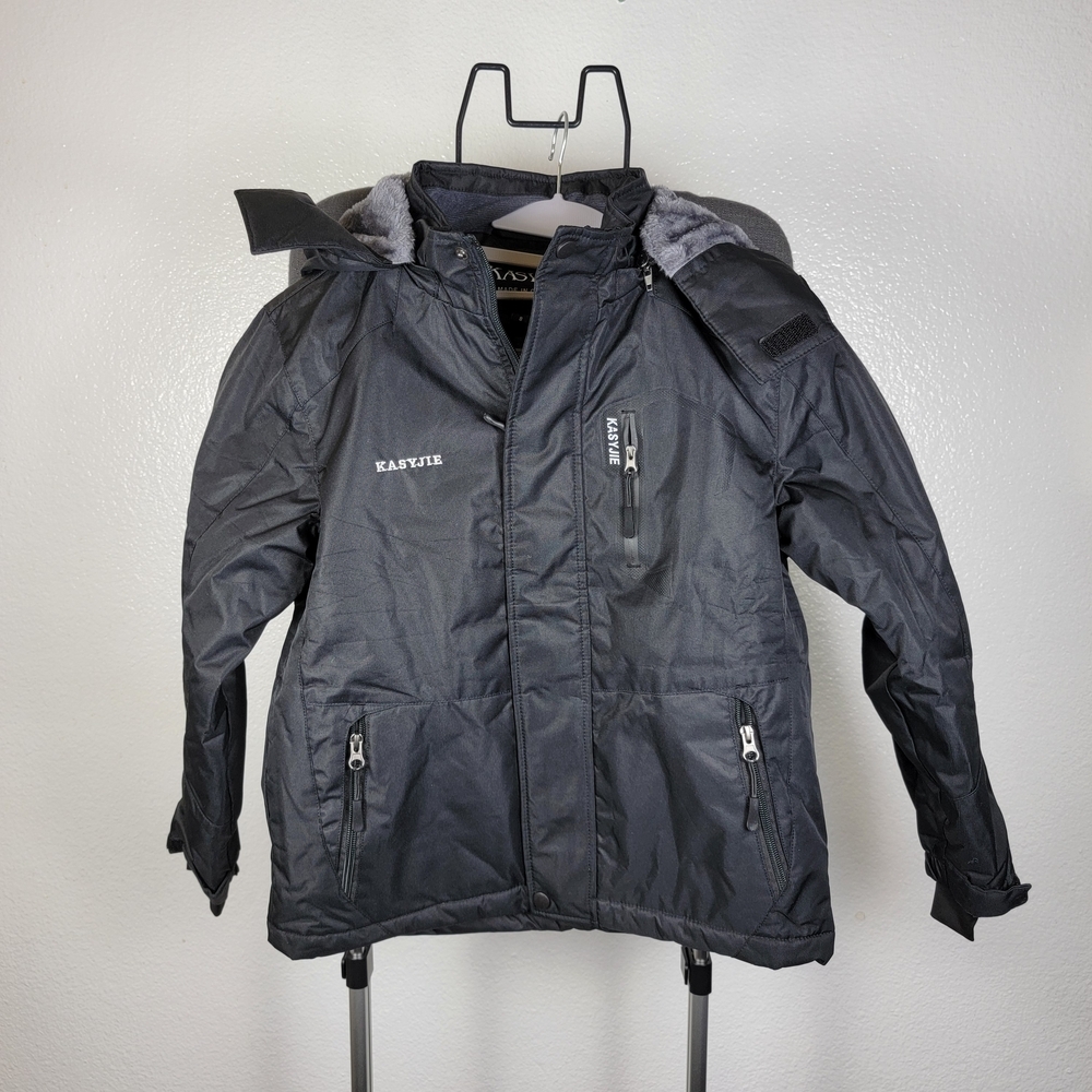 Kasyjie Boys Winter Jacket Size 8 Black Hooded Lined‎ Warm